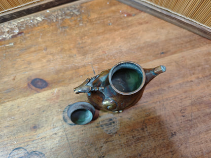 Authentic Meiji Bronze Dragon Soy Sauce Dispenser Antique Japan