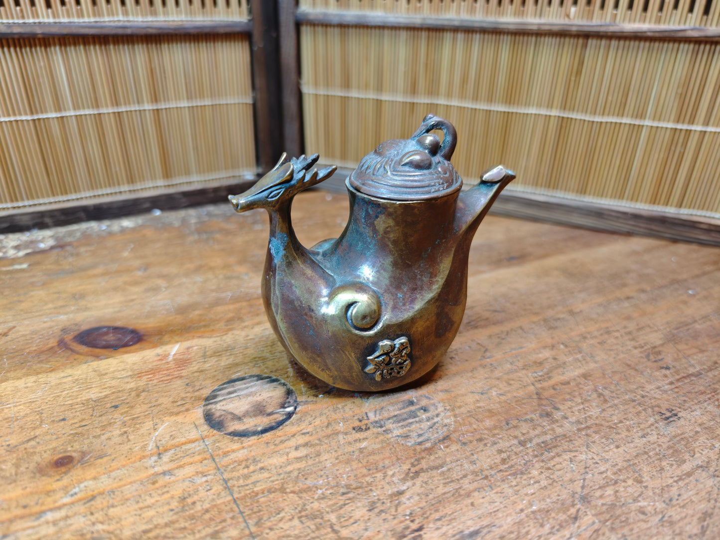 Authentic Meiji Bronze Dragon Soy Sauce Dispenser Antique Japan