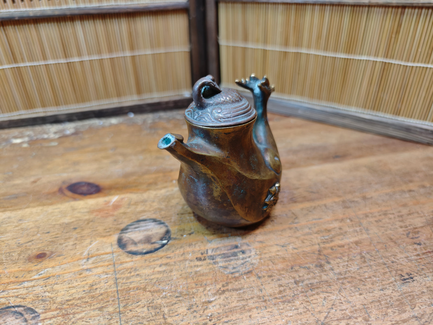 Authentic Meiji Bronze Dragon Soy Sauce Dispenser Antique Japan