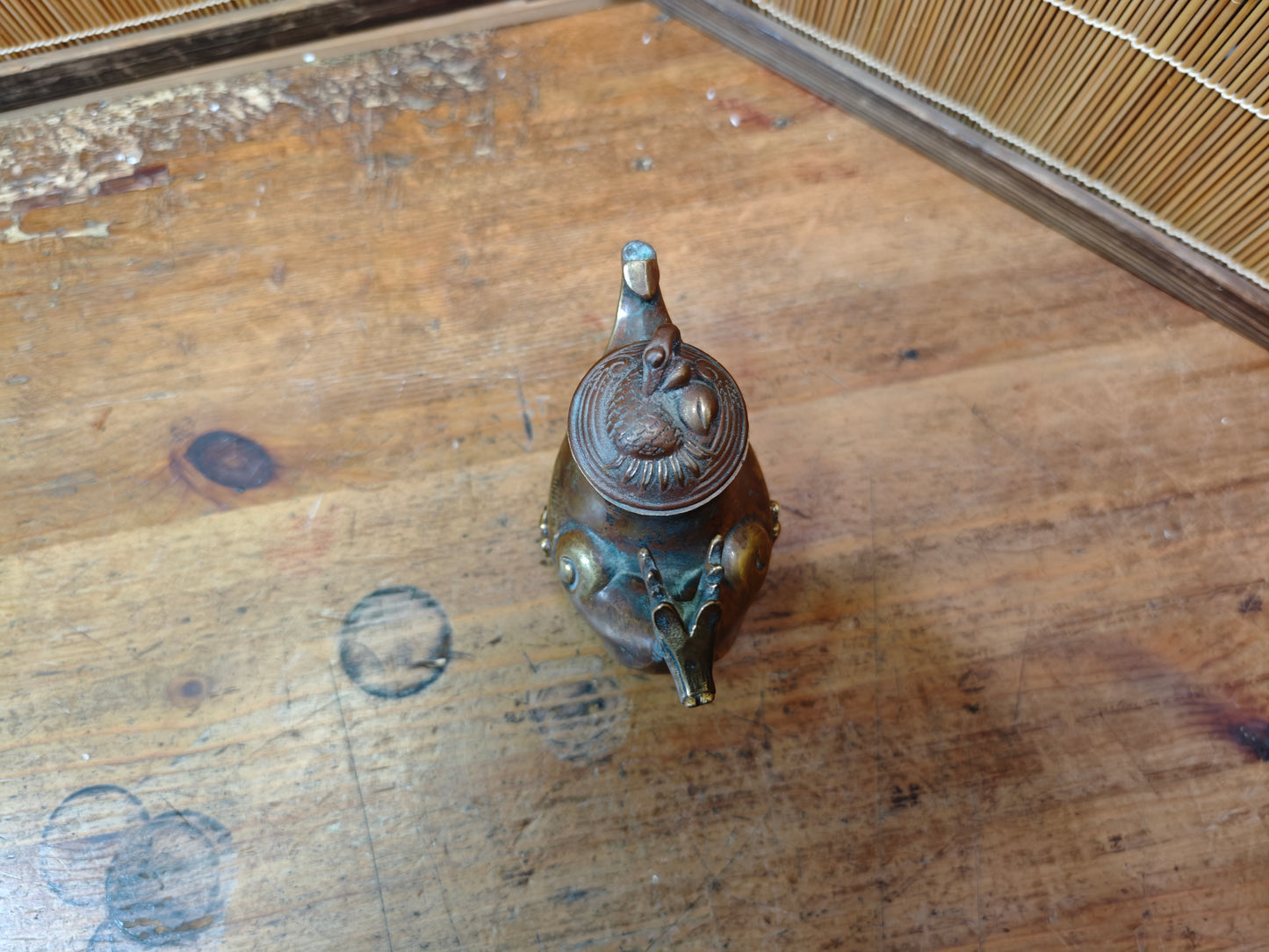 Authentic Meiji Bronze Dragon Soy Sauce Dispenser Antique Japan