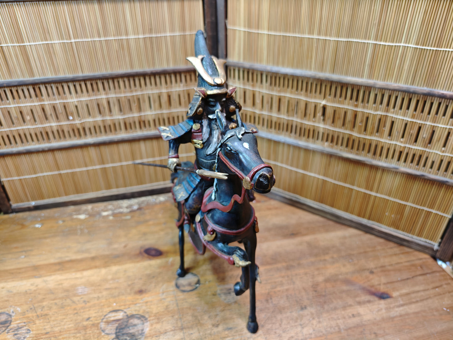 Authentic Meiji Samurai Horse Bronze Statue Kato Kiyomasa JP Antique
