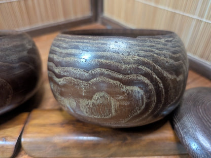 Vintage Japanese Go Game Wooden Bowl Set Bamboo Wood Made in Japan