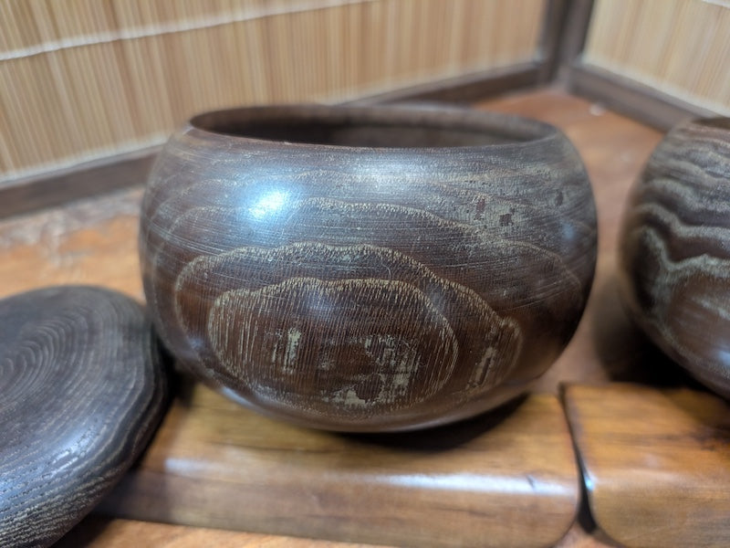 Vintage Japanese Go Game Wooden Bowl Set Bamboo Wood Made in Japan