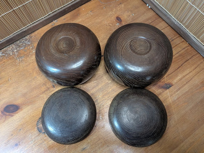 Vintage Japanese Go Game Wooden Bowl Set Bamboo Wood Made in Japan