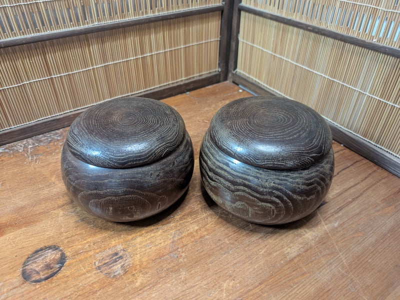 Vintage Japanese Go Game Wooden Bowl Set Bamboo Wood Made in Japan