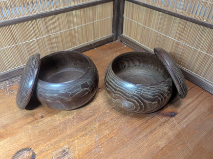Vintage Japanese Go Game Wooden Bowl Set Bamboo Wood Made in Japan