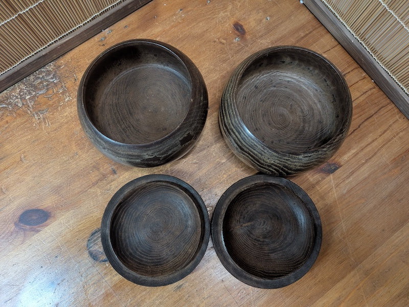 Vintage Japanese Go Game Wooden Bowl Set Bamboo Wood Made in Japan