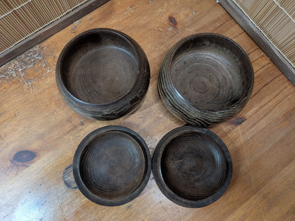 Vintage Japanese Go Game Wooden Bowl Set Bamboo Wood Made in Japan