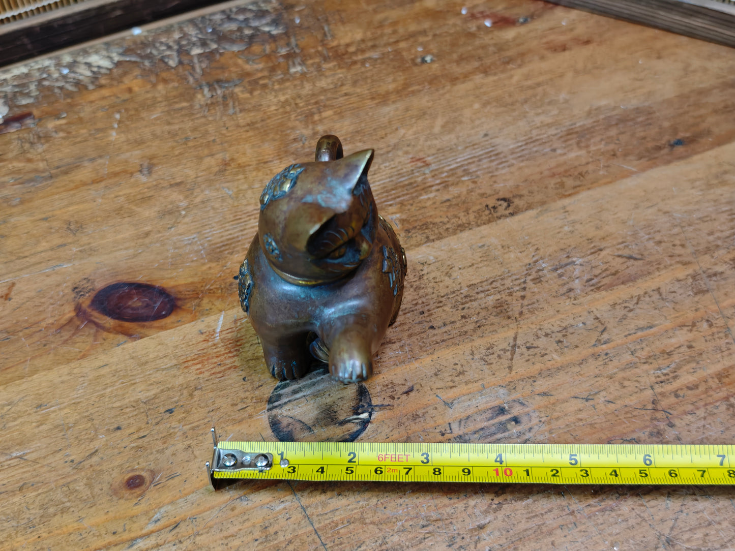Authentic Meiji Bronze Cat Soy Sauce Dispenser Antique Japan 1900s