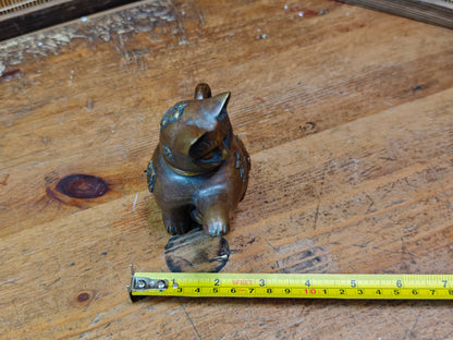 Authentic Meiji Bronze Cat Soy Sauce Dispenser Antique Japan 1900s