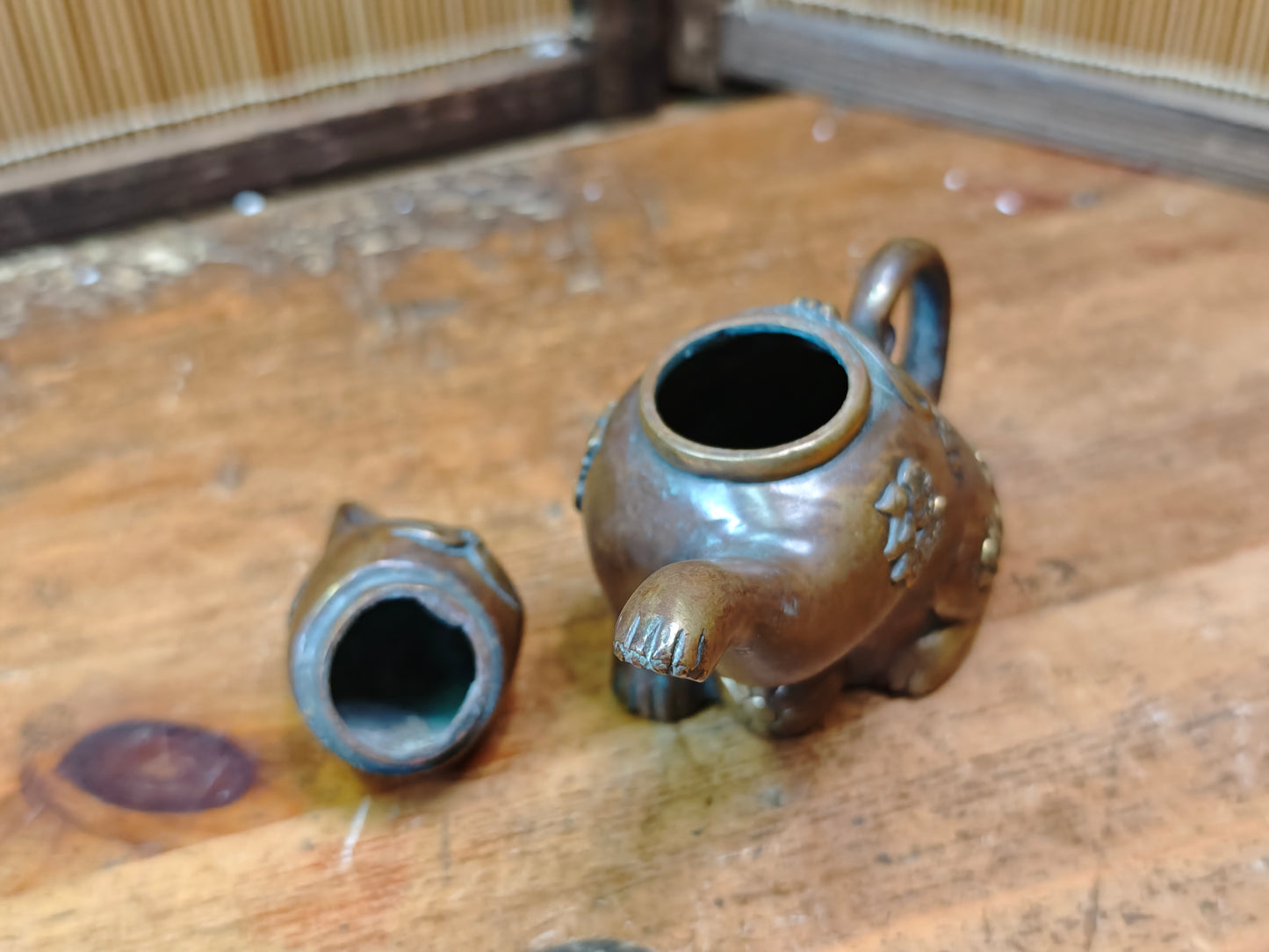 Authentic Meiji Bronze Cat Soy Sauce Dispenser Antique Japan 1900s