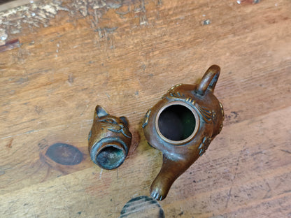 Authentic Meiji Bronze Cat Soy Sauce Dispenser Antique Japan 1900s