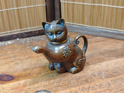 Authentic Meiji Bronze Cat Soy Sauce Dispenser Antique Japan 1900s
