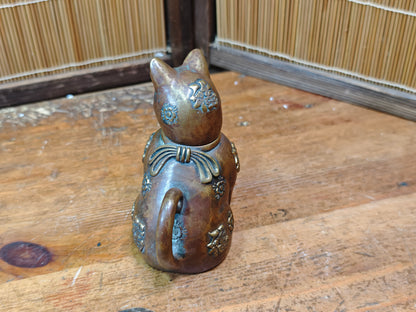 Authentic Meiji Bronze Cat Soy Sauce Dispenser Antique Japan 1900s