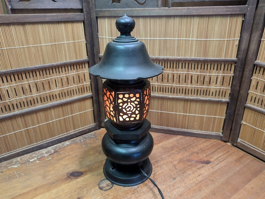 Vintage Japanese Bronze Toro Lamp 1950s Large Lantern Zen Decor Light