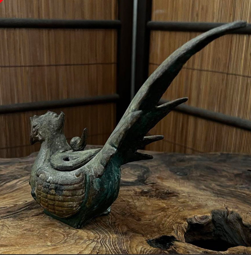 Antique Japanese Phoenix Incense Burner Steel Kōro 1920s  Hō-ō