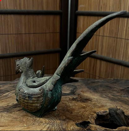 Antique Japanese Phoenix Incense Burner Steel Kōro 1920s  Hō-ō