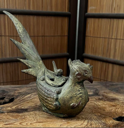 Antique Japanese Phoenix Incense Burner Steel Kōro 1920s  Hō-ō