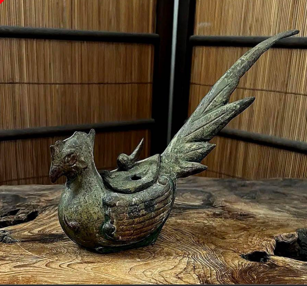 Antique Japanese Phoenix Incense Burner Steel Kōro 1920s  Hō-ō