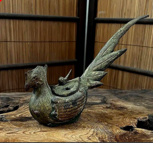 Antique Japanese Phoenix Incense Burner Steel Kōro 1920s  Hō-ō