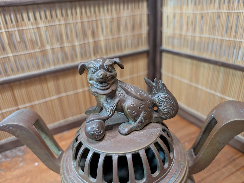 Rare Chinese Bronze Shishi Incense Burner Signed Republic Period Decor
