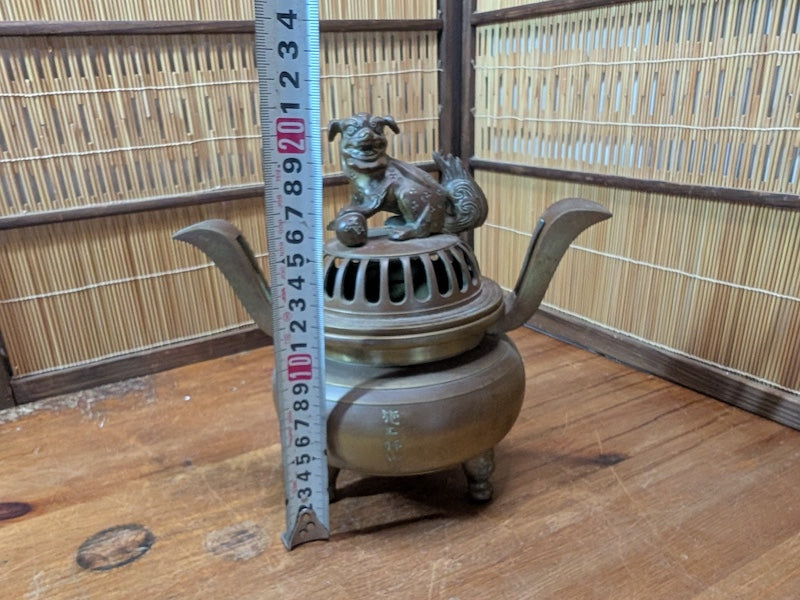 Rare Chinese Bronze Shishi Incense Burner Signed Republic Period Decor