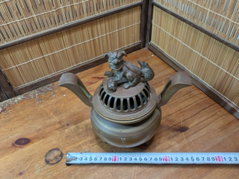 Rare Chinese Bronze Shishi Incense Burner Signed Republic Period Decor