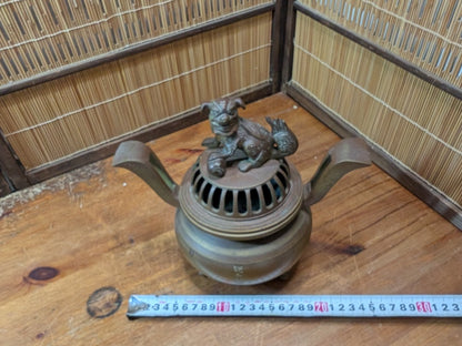 Rare Chinese Bronze Shishi Incense Burner Signed Republic Period Decor