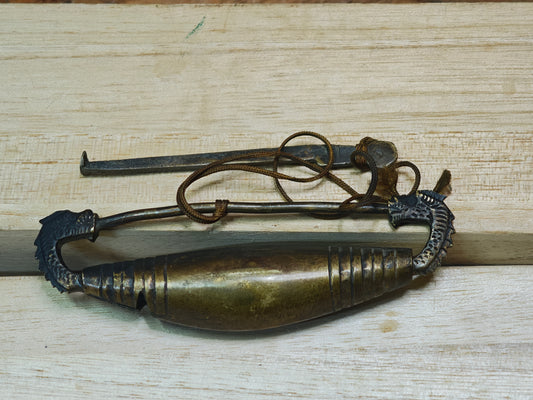 Rare Edo Japanese Dragon Fish Brass Lock 1800s Ryugyo Antique with Key