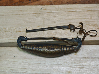 Rare Edo Japanese Dragon Fish Brass Lock 1800s Ryugyo Antique with Key