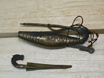 Rare Edo Japanese Dragon Fish Brass Lock 1800s Ryugyo Antique with Key