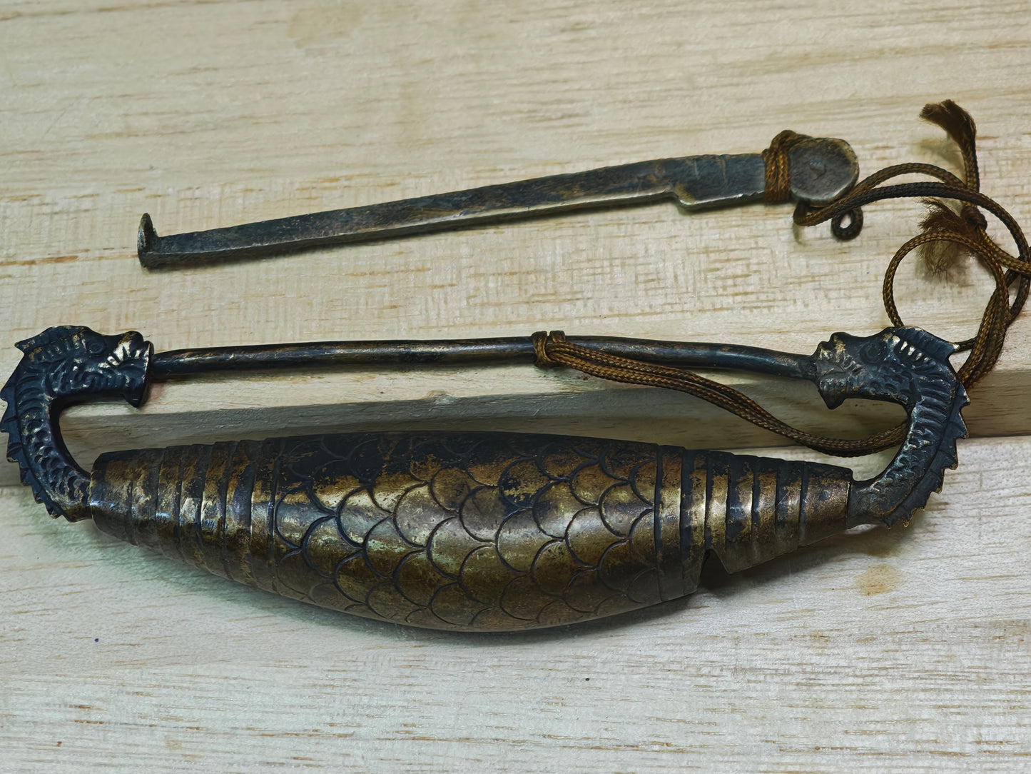 Rare Edo Japanese Dragon Fish Brass Lock 1800s Ryugyo Antique with Key