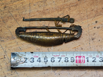 Rare Edo Japanese Dragon Fish Brass Lock 1800s Ryugyo Antique with Key