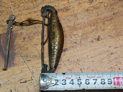 Rare Edo Japanese Dragon Fish Brass Lock 1800s Ryugyo Antique with Key