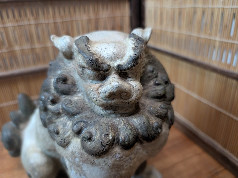 Antique Japanese Komainu Shisa 1800s Edo Meiji Mino Ware Guardian Statue