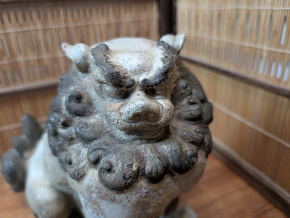 Antique Japanese Komainu Shisa 1800s Edo Meiji Mino Ware Guardian Statue