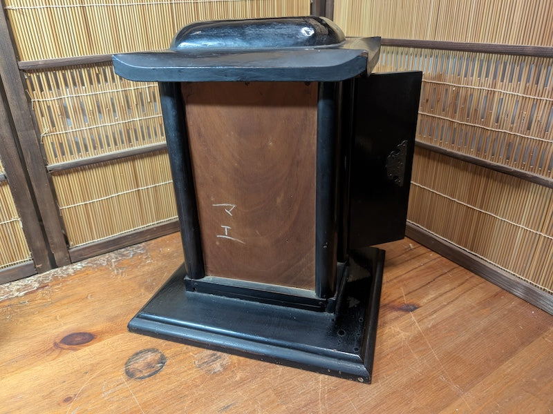 1800s Japanese Lacquered Home Shrine Altar with Brass Buddha Antique Japan