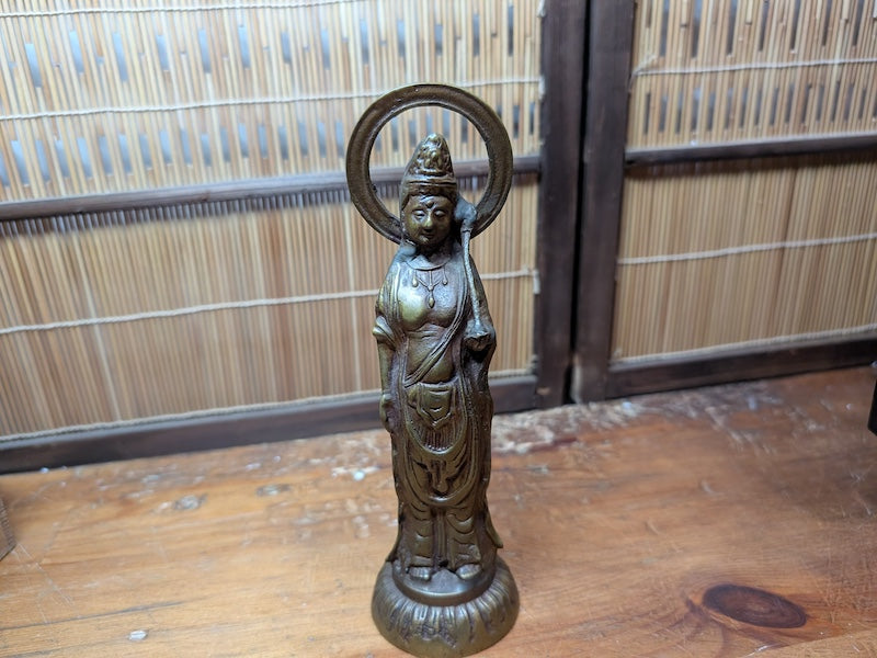 1800s Japanese Lacquered Home Shrine Altar with Brass Buddha Antique Japan