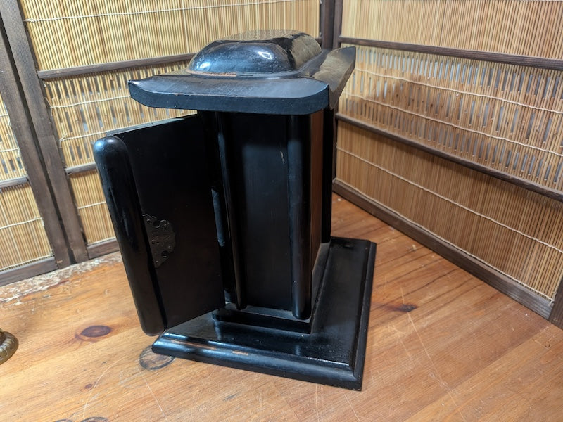 1800s Japanese Lacquered Home Shrine Altar with Brass Buddha Antique Japan