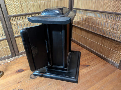 1800s Japanese Lacquered Home Shrine Altar with Brass Buddha Antique Japan