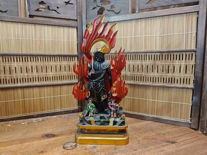 1800s Extremely Rare Japanese Fudo Myoo Wooden Statue 24K Gold Base 30cm+