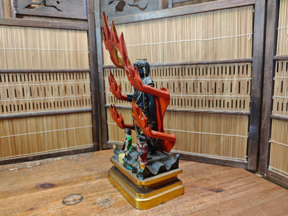 1800s Extremely Rare Japanese Fudo Myoo Wooden Statue 24K Gold Base 30cm+