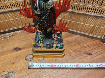 1800s Extremely Rare Japanese Fudo Myoo Wooden Statue 24K Gold Base 30cm+