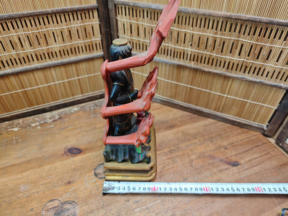 1800s Extremely Rare Japanese Fudo Myoo Wooden Statue 24K Gold Base 30cm+