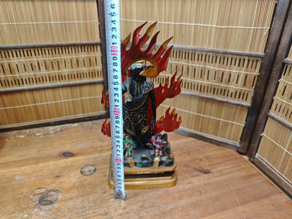 1800s Extremely Rare Japanese Fudo Myoo Wooden Statue 24K Gold Base 30cm+