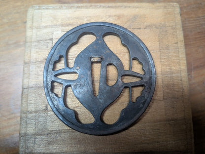Antique Edo Period Sukashi Tsuba Iron Samurai Sword Guard 1800s Japan