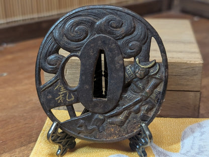 Rare Edo Period Samurai Tsuba 1800s Katana Sword Guard Gold Inlay Japan