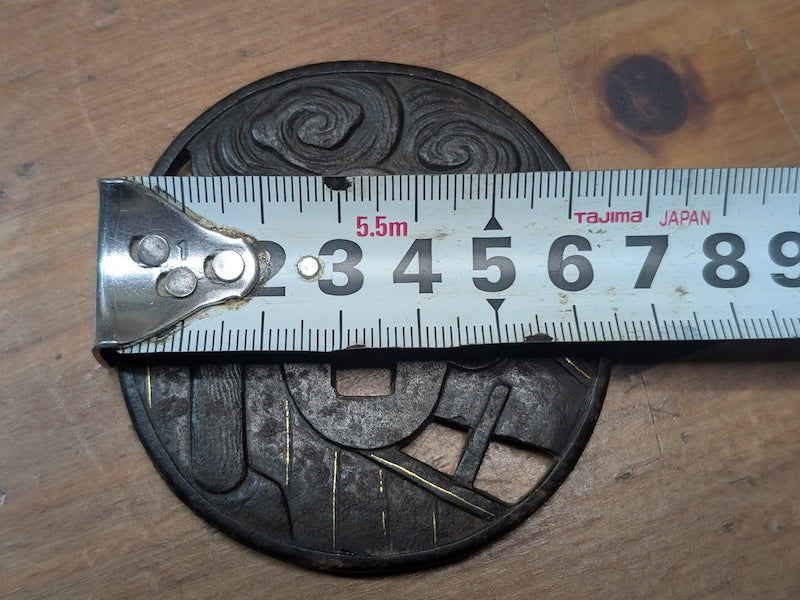 Rare Edo Period Samurai Tsuba 1800s Katana Sword Guard Gold Inlay Japan