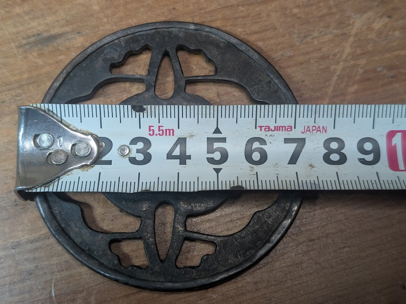 Antique Edo Period Sukashi Tsuba Iron Samurai Sword Guard 1800s Japan