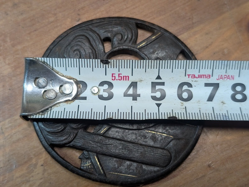 Rare Edo Period Samurai Tsuba 1800s Katana Sword Guard Gold Inlay Japan